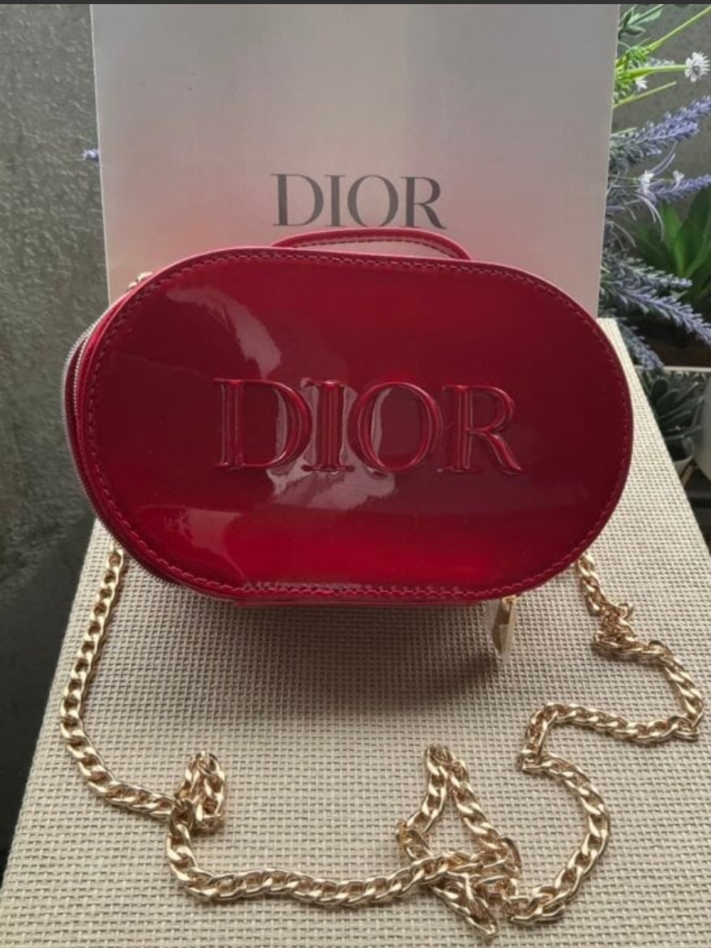 Dior Red Patent Oval Crossbody with Gold Chain Strap VIP GWP